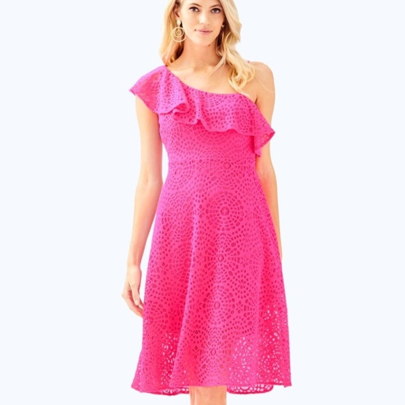Lilly Pulitzer Dresses & Skirts - Lilly Pulitzer Pink Callisto Ruffle off shoulder